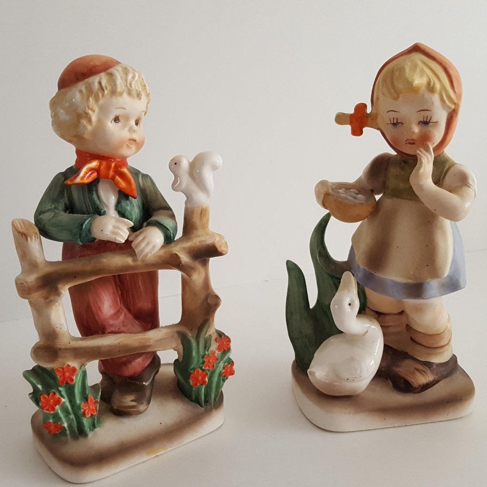 Collectible Figurines Boy with Squirrel, Girl with Duck Japan "As Is" PLS READ - Picture 1 of 16